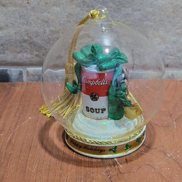 Campbells Soup Can Green Bow Clear Glass Ball Ornament Happy Holidays - Picture 8 of 11
